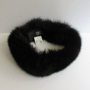 Saks Fifth Avenue Black Genuine Fox Fur Headband Ear Muff Warmer Velvet Lined